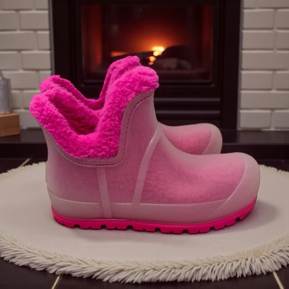 🔥OMG 🤯UGG Raincloud CLEAR Pink Platform Boots Taffy Fluffy Fur Insane RARE Y2K